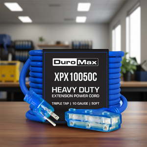 สายพ่วงต่อพ่วงแบบสามทาง DuroMax XPX10050C สำหรับงานหนัก ยาว 50 ฟุต ขนาด 10 เกจ สีน้ำเงิน ได้รับการรับรองมาตรฐาน ETL ตัวนำทองแดง - Product Image 3