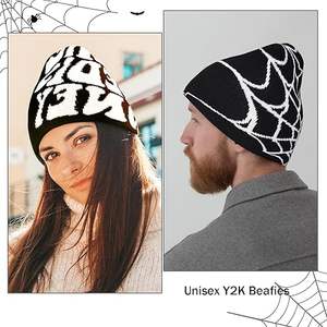 Personalizado Jacquard Knit Beanie sombreros 3D bordado estrella Web carta Cruz diseños gráficos Y2K Streetwear invierno cálido Acrílico - Product Image 6