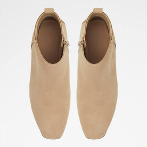 Cuir véritable Pull-On Stretch Suede tan camel Ankle Chelsea Boots for Ladies with Heel Stylish Beige Ankle Boots zipper women - Product Image 2