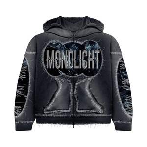 100% algodón francés Terry lavado con ácido de gran tamaño Unisex Zip Up Hoodie ropa de calle de moda personalizada con logotipo impreso personalizado - Product Image 2