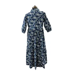 Vestido Largo Azul Índigo con Estampado a Mano, Diseño Personalizado para Damas de Oficina, Talla Grande, Transpirable, Talla Única 5XL para el Día de un Día - Product Image 5