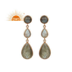 Pendientes colgantes de piedras preciosas de labradorita Natural chapados en oro rosa de plata de ley, joyería personalizada para mujer, regalo para ella - Product Image 1