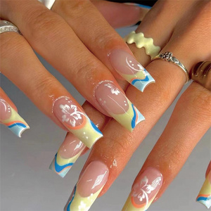 Flor bonita de alta calidad, 24 Uds., prensa <span class=keywords><strong>en</strong></span> las <span class=keywords><strong>uñas</strong></span>, diseño francés, almendra, cuadrado, dedo Artificial, pintura <span class=keywords><strong>para</strong></span> <span class=keywords><strong>uñas</strong></span>, <span class=keywords><strong>uñas</strong></span> postizas - Product Image 4