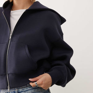 Sweat à capuche zippé en molleton lourd personnalisé pour <span class=keywords><strong>femme</strong></span>, sweat à capuche zippé en molleton français de haute qualité pour homme, coupe ample et courte, sweat à capuche zippé pour plongée sous-marine - Product Image 3