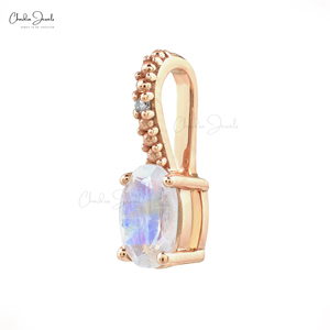 Thiết kế cổ điển cầu vồng tự nhiên <span class=keywords><strong>Moonstone</strong></span> Mặt dây chuyền 14K Rose Gold nhỏ kim cương Hidden bảo lãnh mề đay Mặt dây chuyền đồ trang sức mỹ bán buôn - Product Image 4