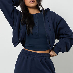 Survêtement de haute qualité pour femmes avec haut court à manches longues et pantalon large décontracté avec fermeture éclair pour l'hiver - Product Image 2