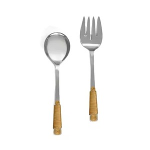 Ensemble de service à salade en bois et métal écologique fait à la main avec cuillères et fourchettes, compatible lave-vaisselle, ustensiles à salade - Product Image 4