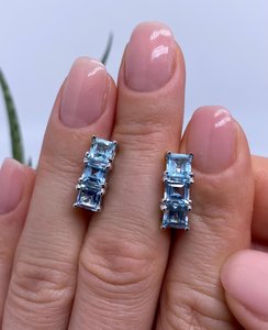 Boucles d'oreilles en pierre précieuse naturelle Topaze bleu ciel, argent sterling 925 plaqué or, fabrication artisanale, bijoux élégants, cadeau pour femme - Product Image 2