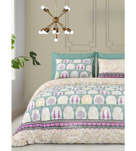 Sábana plana King Size con estampado dorado de algodón puro, 2 fundas de almohada, ropa de cama de lujo elegante y duradera de poliéster para un sueño cómodo - Product Image 2