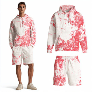 Acid Wash <b>Tie</b> Dye Jogger Shorts <b>Set</b> <b>Men's</b> Pullover Hood Top Sublimation Stone Wash Sweat Shorts <b>Sets</b> Pullover Acid Wash Shorts - Product Image 3