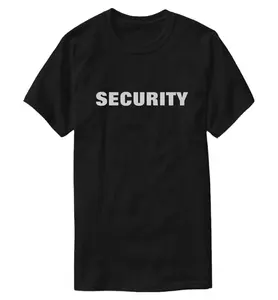 2024夏季印花标志安全黑色t恤100% 棉经典合身保安衬衫工作服t恤休闲和帽子