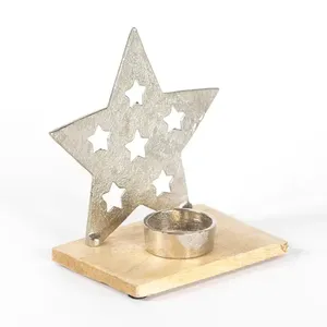 Étoile en bois avec bord doré debout décoration de Noël festif hiver Nature bois ornement nordique confortable - Product Image 1