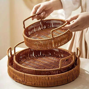 Rattan Storage <b>Basket</b> Woven Storage <b>Tray</b> Storage <b>Basket</b> Dinner Plate - Product Image 5