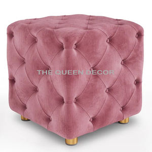 Tabouret de pouf de forme ronde en métal d'acier inoxydable le plus vendu jambes dorées avec le tissu gonflé pour le salon de chambre à coucher - Product Image 5