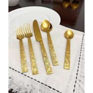 Juego de 5 cubiertos de acero inoxidable, utensilios de cocina de mesa, café, uso doméstico, cubiertos chapados en Color dorado, mango liso, Apto para lavavajillas - Product Image 1