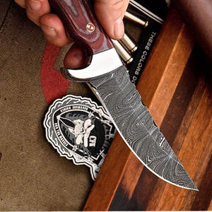 Cuchillo de caza de acero Damasco de grado Industrial hecho a mano OEM mango de madera Funda de cuero puro hoja fija DIY entusiastas Camping - Product Image 6
