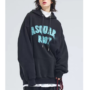 High Quality Oem Heavyweight Long Sleeve Rib <b>Pullover</b> Plus Size Embroidery Patched Cotton Fleece <b>Man</b> Hoodie - Product Image 5