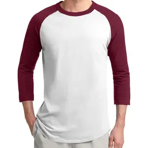 Spor erkek 3/4 kollu Crewneck T-Shirt beyaz Cardinal kırmızı Closeout