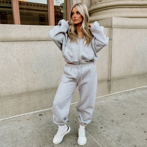 ชุดวอร์มผ้าฝ้ายแบบรูดซิปมีฮู้ดและกางเกงวิ่งชุดวอร์มและมีฮู้ดชุดเสื้อผ้า2ชิ้น - Product Image 5