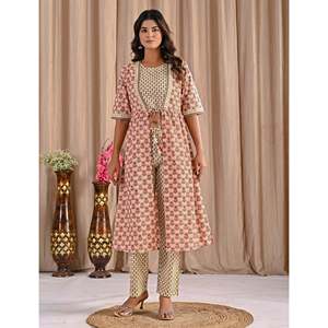 ชุดเซ็ตเสื้อคลุมผ้าฝ้ายลายพีชสำหรับฤดูร้อน ไซส์ XS เสื้อครึ่งแขนใส่ได้ทุกวัน พร้อมกางเกงขาสั้น ดีไซน์ผูกเชือก - Product Image 6