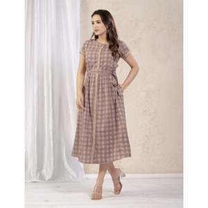 Vestido Corto Casual de Algodón Estampado Morado Claro, Transpirable, Talla Única y XS, para el Día a Día y Días Festivos, MOQ de 2 Piezas - Product Image 5