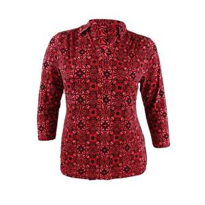 Maglietta Polo da Donna Charter Club con Maniche 3/4, Stampa e Logo, Traspirante in Maglia di Spandex, Taglia X-Large, Rossa - Product Image 1