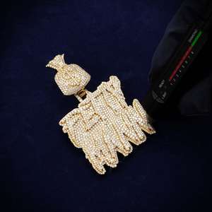 จี้เพชรโมอิสซาไนต์ VVS ทอง 14K แบบสั่งทำพิเศษสำหรับผู้ชาย FETTY MANN พร้อมสลักชื่อส่วนตัวและจี้เสริมเสน่ห์อันเป็นเอกลักษณ์ - Product Image 3