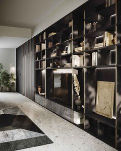 Luxury Italian Style Living Room Furniture Set Modern Wooden Backlit LED Bookshelf Glass Cabinet Wall Unit <b>TV</b> <b>Stand</b> Sofa Combo - Product Image 4