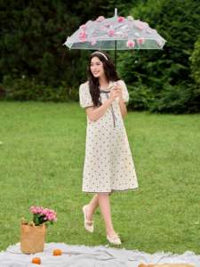 V1427 Summer Collection Cream-Colored Polka Dot Maternity Dress Soft Breathable Spandex Twill Fabric Wholesale Price - Product Image 2