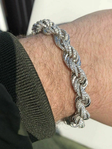 สร้อยข้อมือเชือก10มม. ของผู้ชายแข็ง925เงินแท้สร้อยข้อมือเพชรเพชรโมอิส20ct อัญมณีขนาดใหญ่สุดน้ำแข็ง - Product Image 2