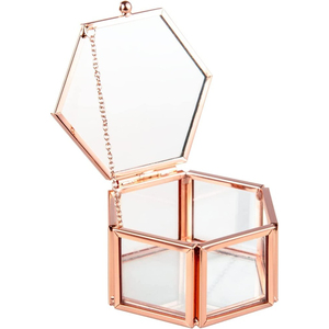 Boîte à bijoux rectangulaire en laiton pur et verre transparent, fabrication artisanale, finition or vintage, organisateur de rangement décoratif, en vente en gros - Product Image 6