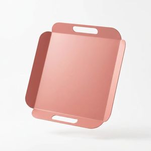 Juego de bandejas de presentación metálicas, colores suaves, bandeja de presentación moderna para té y café, juego de 3 piezas (crema-café-rosa) - Product Image 6