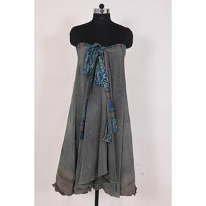 กระโปรงแม็กซี่ยาวของผู้หญิงลายดอกไม้ส่าหรีทำด้วยมือสไตล์โบโฮวินเทจสไตล์อินเดียห่อธรรมชาติสำหรับฤดูร้อนแบบลำลอง - Product Image 4