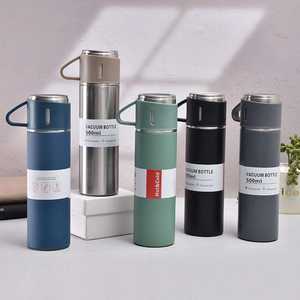 Thermos portable en acier inoxydable de 500 ml, tasse isotherme avec trois couvercles, boîte cadeau, gobelet de voyage, logo gravé, bouteille d'eau, 12-24 heures - Product Image 5