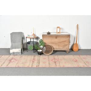 Large Area Bohemian Beige <b>Pink</b> <b>Wool</b> Kilim Rug Vintage Turkish 2.5x11.8ft Latex Backing Rectangle Patchwork for Hallway Room - Product Image 1