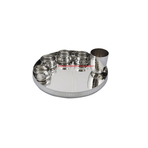 Premium Stainless Steel Thali <b>Set</b> 7 Piece <b>Mirror</b> Finish Round Dinnerware Modern Thali <b>Sets</b> For Home And Restaurant Use - Product Image 3