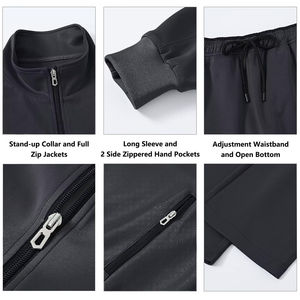 Ensemble de survêtement en polaire de polyester pour homme, séchage rapide et respirant, motif uni avec fermeture éclair épaisse, logo personnalisable pour l'hiver - Product Image 4