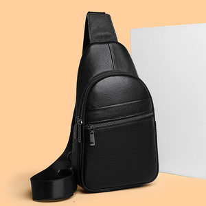 Sac de poitrine minimaliste en cuir véritable, sac à bandoulière, fermeture à glissière, imperméable, usage quotidien, toutes saisons, pour homme - Product Image 4