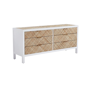 Modern <b>Sideboard</b> Made of Solid Mahogany Wood Frame with 6 <b>Storage</b> Drawers and Mats Woven for Indoor Use - Product Image 1