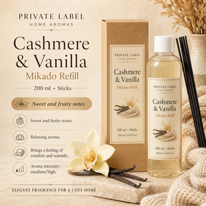 Private Label Cashmere & Vanilla <b>Reed</b> <b>Diffuser</b> Refill 200ml OEM | Mikado Refill with <b>Sticks</b> | Spain EU - Product Image 2