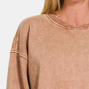 Logo personnalisé de haute qualité 100% coton femmes Vintage lavé à l'acide manches longues pull respirant sweat - Product Image 4