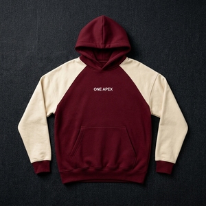 Sweat-shirt décontracté surdimensionné pour homme, couleur bordeaux crème, à manches raglan, avec poche kangourou et doublure polaire contrastante, personnalisable - Product Image 4
