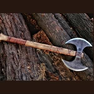 Hache viking à double tête faite à la main, très vendue, en acier à haute teneur en carbone, forgée, hache de bataille à double tranchant avec étui en cuir - Product Image 6