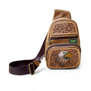 Bolso cruzado de cuero de vaca Vintage occidental con estilo Unisex, paquete de pecho para hombre con herramientas de cara de águila económico personalizado, paquete de cabestrillo para mujer - Product Image 2