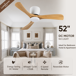 Ventilateur de plafond de chambre à coucher de 52 pouces sans lumière, ventilateur de plafond moderne en bois avec télécommande, montage encastré à profil bas - Product Image 1