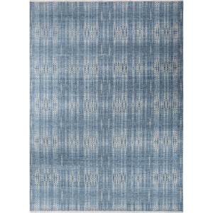 Alfombra de Lana Azul Kairos Anudada a Mano con Diseño Geométrico y Abstracto Boho para Sala de Estar, Pasillo o Uso Doméstico - Modelo SKWL-512 - Product Image 1