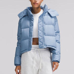 <b>Women's</b> Puffer Jacket Stand Collar Crop Down Jacket With Hood Winter Warm <b>Women</b> Short Bubble Crop Top Down Jacket - Product Image 6