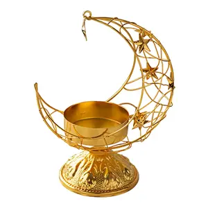 Portavelas de té Vintage con forma de Luna, portavelas de Metal dorado, accesorios de decoración de Ramadán para el hogar, portavelas decorativo - Product Image 6