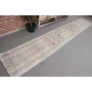 Tapis turc vintage 2,1x12,7 pi (64x388 cm), tapis Kilim blanc brun camouflage - Product Image 3