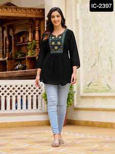 Ropa de mujer Readymade Plain Kurti Design Casual Wear Chiffon Kurti Indian y Pakistani Style Indian Short Kurtis Collections - Product Image 2